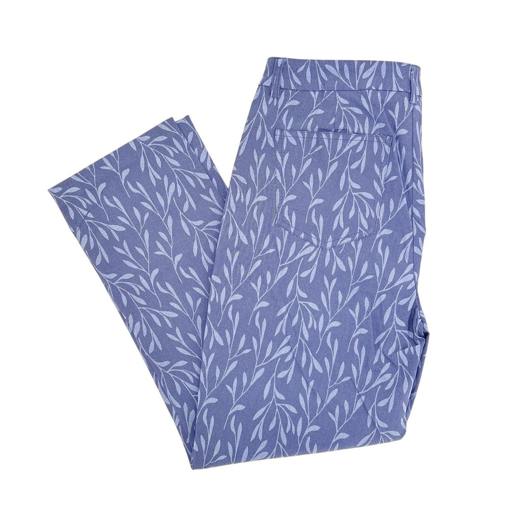 Tribal Audrey Blue Leaf Print Pull On Ankle Pants Cropped Stretch Size 8‎ NWT